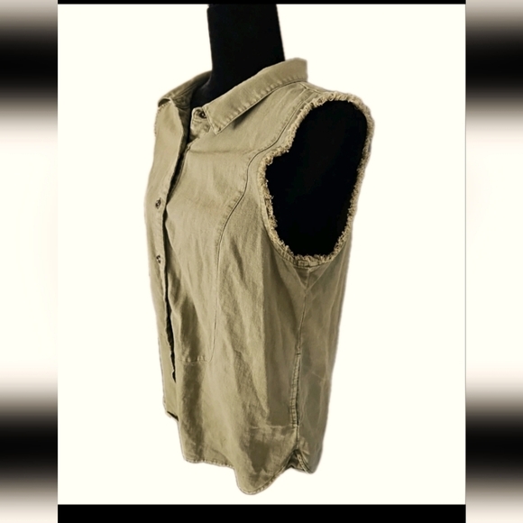 Free People Womens Olive Green Linen Distressed Tank M - Picture 5 of 13